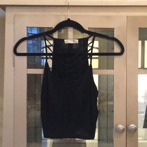 Black Geometric Cut Crop Top